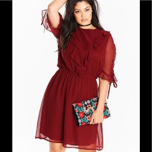 Burgundy Ruffle Dress by Simply Be